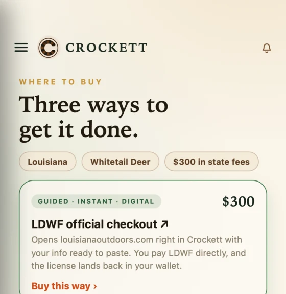 Where to buy, showing three ways to get a Louisiana license