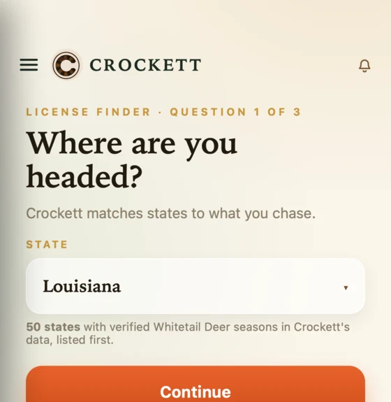 The License Finder asking which state you are headed to