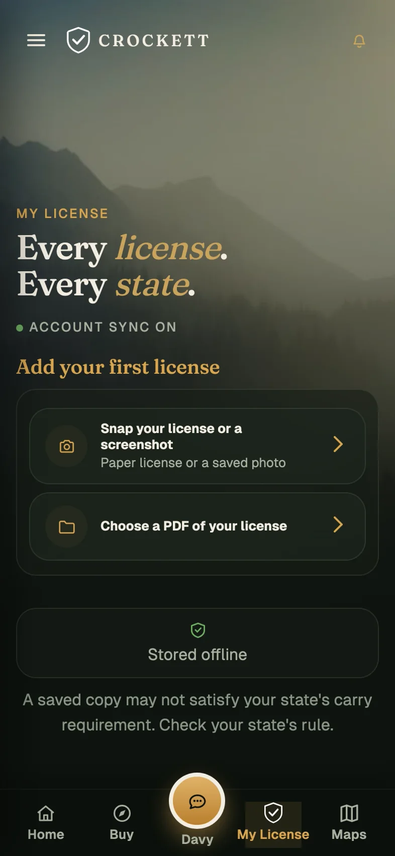 Crockett license wallet with example account data